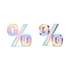 Iridescent 3D Percentage Symbols Representing Discount, Sale, and Financial Growth on White