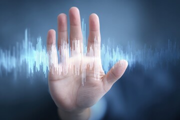 Hand with Sound Waves: Futuristic Technology and Audio Innovation Imagery.