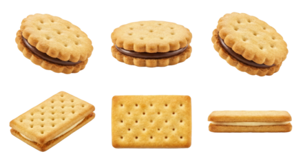 Assortment of Biscuit Cookies with Chocolate Filling Isolated on Transparent Background