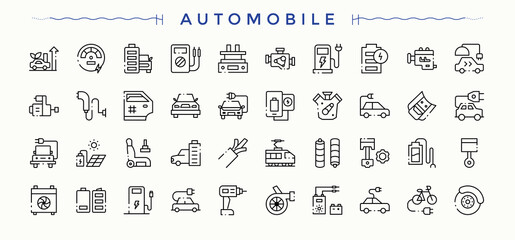 Automobile linear icon collection. Collection for mobile and web apps. Automotive line icon set. Contains such icons as car, element, service, auto parts, parts and more. © Rubbble