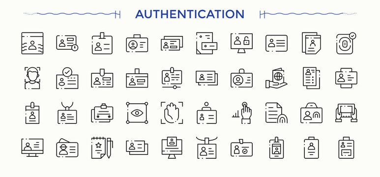 Authentication icon. Correct icon set. Minimal linear icons. It contains symbols to check, checkbox, tick, signs, checkmark, correct, choice and more. Vector illustration. Pixel perfect.