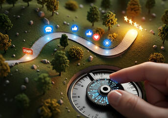 Social Media Journey to Success Finger on Time Machine Start Rating