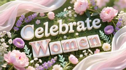 Celebrate Women Message Typography with Soft Pastel Decor