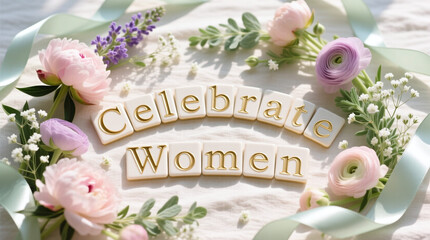 Celebrate Women Message Typography with Soft Pastel Decor