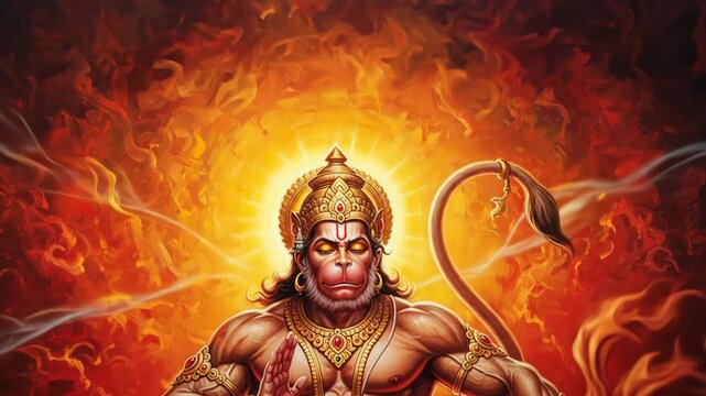 Lord Hanumans Divine Presence - A Vibrant Depiction of Hindu Deity.