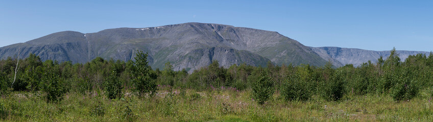 Panorama of Khibiny on a sunny July day. Murmansk region, Russia