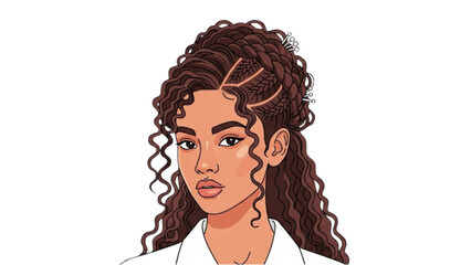A digitally illustrated portrait of a young woman with braided hair, facing slightly to the side, showcasing her hairstyle and facial features in a minimalist background. © Stock Image Zone