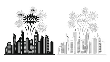 Fototapeta premium New year fireworks over a city skyline celebrating 2026