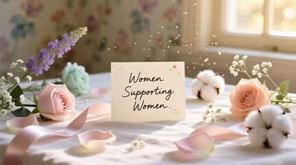 Women Supporting Women Romantic Handwritten Message Flat Lay