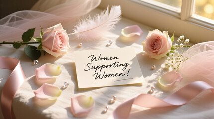 Women Supporting Women Romantic Handwritten Message Flat Lay