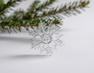 Christmas Decorations of Snow Flake and Christmas Tree Isolated on a White Background