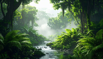 Lush Rainforest River Scene