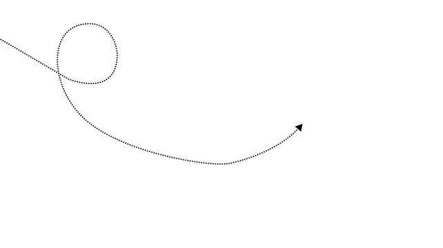 Animation of a dotted line path Concept of movement, flying and goal Minimal Travel and tourism concept. Dashed arrow line curving and looping