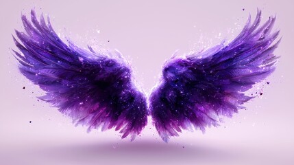 Majestic Purple Angel Wings: Fantasy, Glitter, and Graceful Feather Detail.