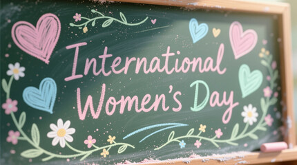 International Women&rsquo;s Day Celebration Chalk Typography with Flowers
