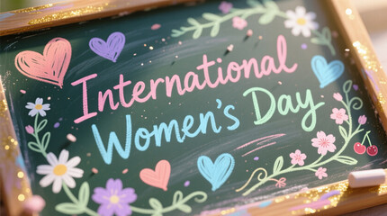 International Women&rsquo;s Day Celebration Chalk Typography with Flowers