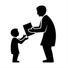 Fototapeta premium Father giving a certificate to his little son Vector