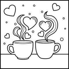 Romantic Coffee Cups with Heart Steam Illustration