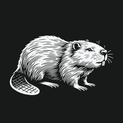 Detailed beaver illustration in a vintage woodcut style.