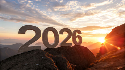 New year 2026 on mountain top at sunset