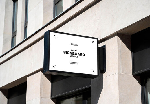 Black Frame Rectangular Signboard Mockup