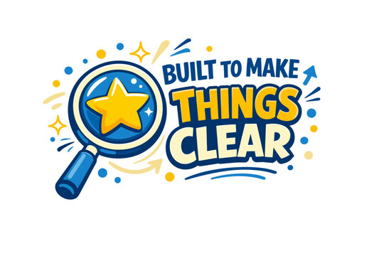 Magnifying glass with star and motivational text emphasizing clarity and direction