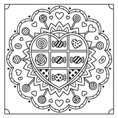 A sweet heart box full of candies and lollipops in a charming mandala design