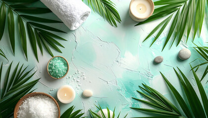 Spa Wellness Background with Palm Leaves