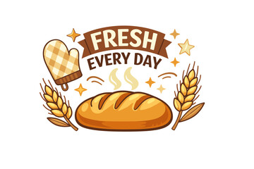 Freshly baked bread with wheat and oven mitt