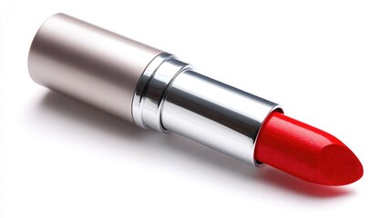 Modern Red Lipstick in Sleek Silver and Champagne Metallic Tube