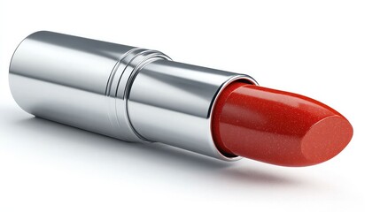 Modern Red Lipstick in Sleek Silver and Champagne Metallic Tube
