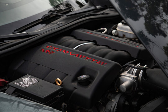 Chevrolet Corvette C6 LS3 engine bay, V8 muscle car motor power plant detail