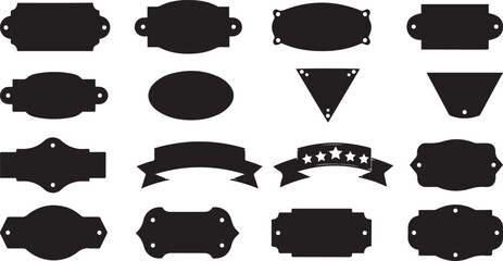 Assortment of Black Decorative Labels and Banners on White Background badge emblem