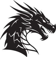 Fierce Black Silhouette of a Dragon Head with Sharp Features vector illustration