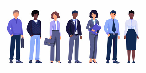 Diverse group of professionals standing in a row business attire illustration