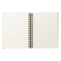 Open spiral bound notebook blank pages ready for creative ideas and note taking transparent background
