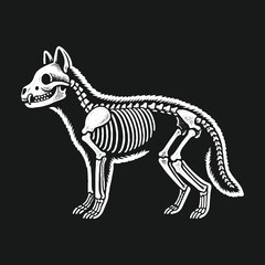 Obraz premium Vintage monochrome illustration of a wolf skeleton anatomy.