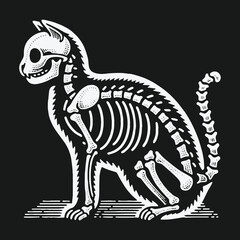 Obraz premium Vintage engraving style black and white cat skeleton illustration.