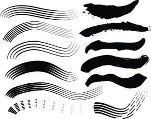 Collection of black and white digital brush stroke graphics