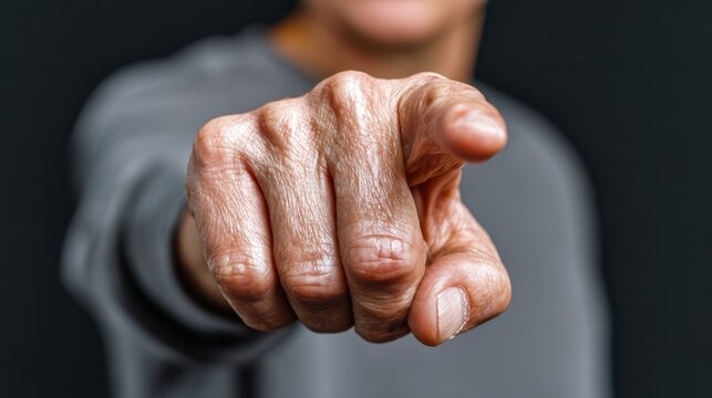 A hand pointing to the right. The hand is wrinkled and has a few wrinkles on it