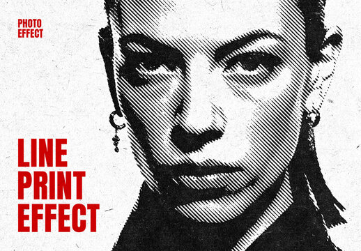 Halftone Line Photo Effect Mockup