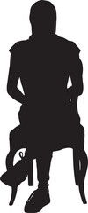 vector,front view of a silhouette of a woman sitting with her head covered and casual clothes, cross legged