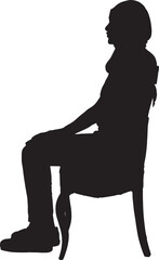 vector,side view of a silhouette of a woman sitting on chair with her head covered and casual clothes,