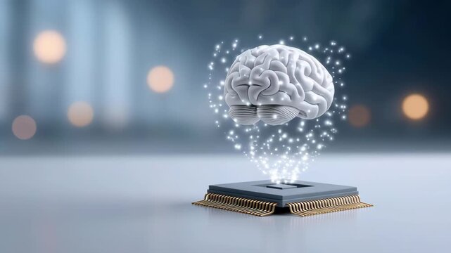 Artificial intelligence brain data security neural chip processor cloud connection with glowing