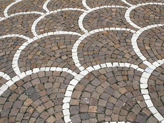 cobblestone floor with white decoration