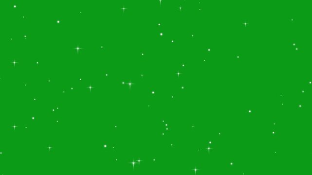 Twinkling stars glow and sparkle animation on green background seamless loop Shining stars and sparkle twinkle light overlay background. 4k glitter animation alpha channel.