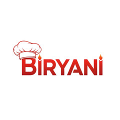 Biryani logo with chef hat and flames on transparent background