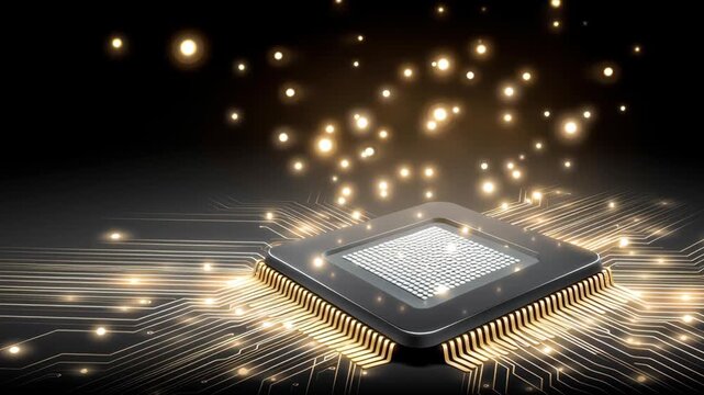 Glowing processor microchip circuit data security motherboard lights protect digital system glowing