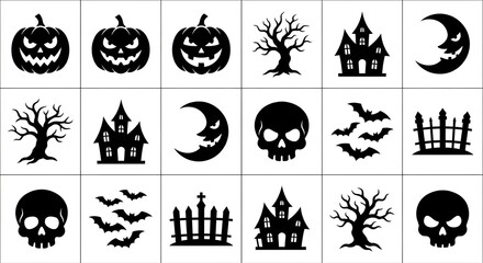 Obraz premium Halloween Icons Set Black Silhouettes Spooky Elements And Symbols image photo