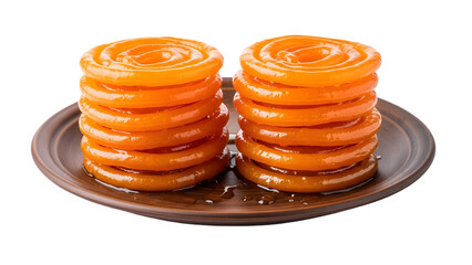 Stacks of Jalebi Indian dessert on transparent background